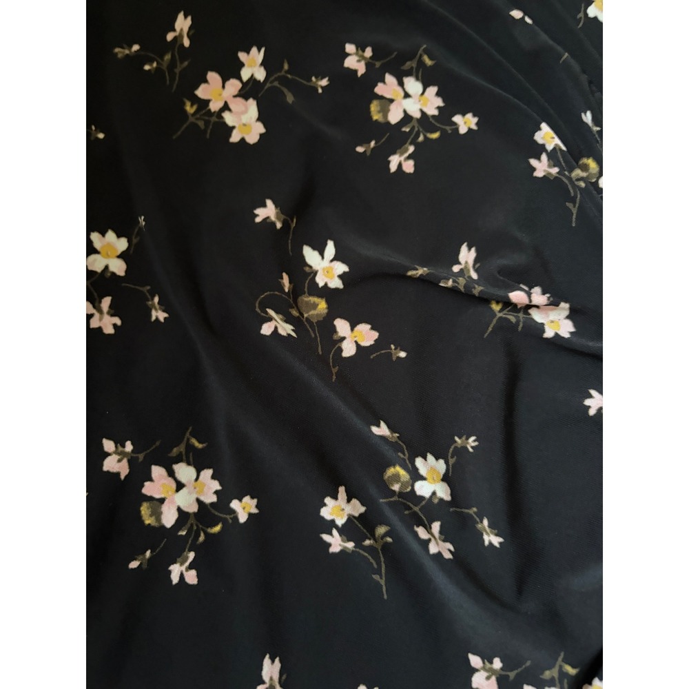 Lauren Ralph Lauren Black Floral‎ Ruffle Faux Wrap Jersey Midi Dress 14W - Picture 3 of 5